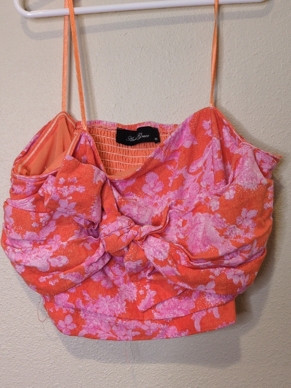 Free People Pink & Coral Floral Knot-Front Cropped Cami